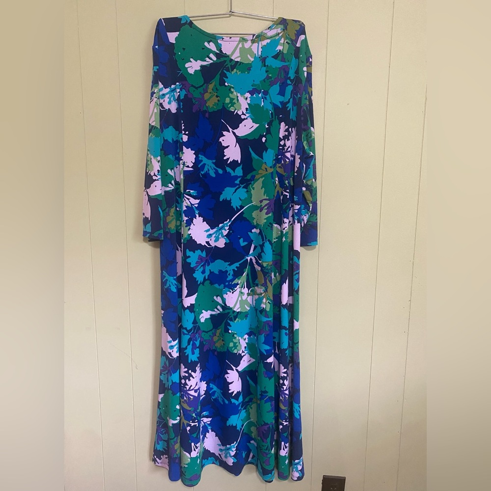 Norm Thompson Blue & Green Patterned Long Sleeved Maxi Dress. Size XL - Picture 5 of 9